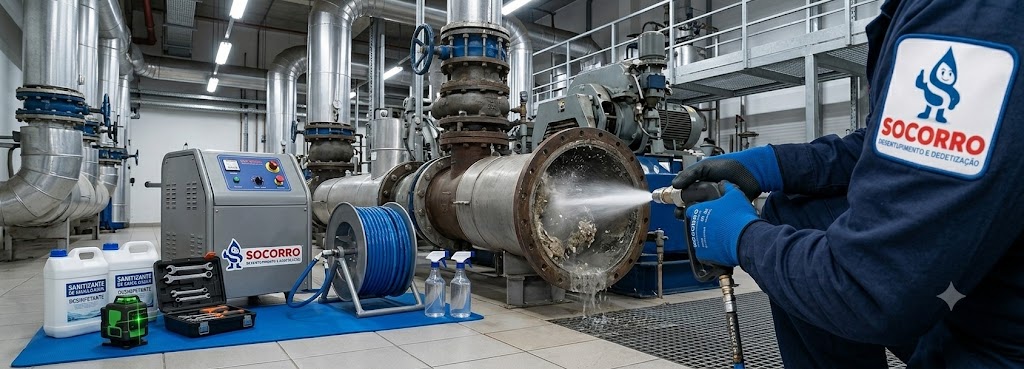 Profissional realizando Desentupimento, Hidrojateamento e Manutenção Preventiva Industrial em Itapema